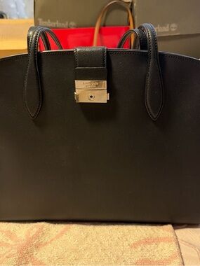 kate spade Black Leather Tote with Signature Lock